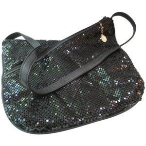 *Gatsby Beaded Clutch Black Metal Chain Mesh Shoulder Bag